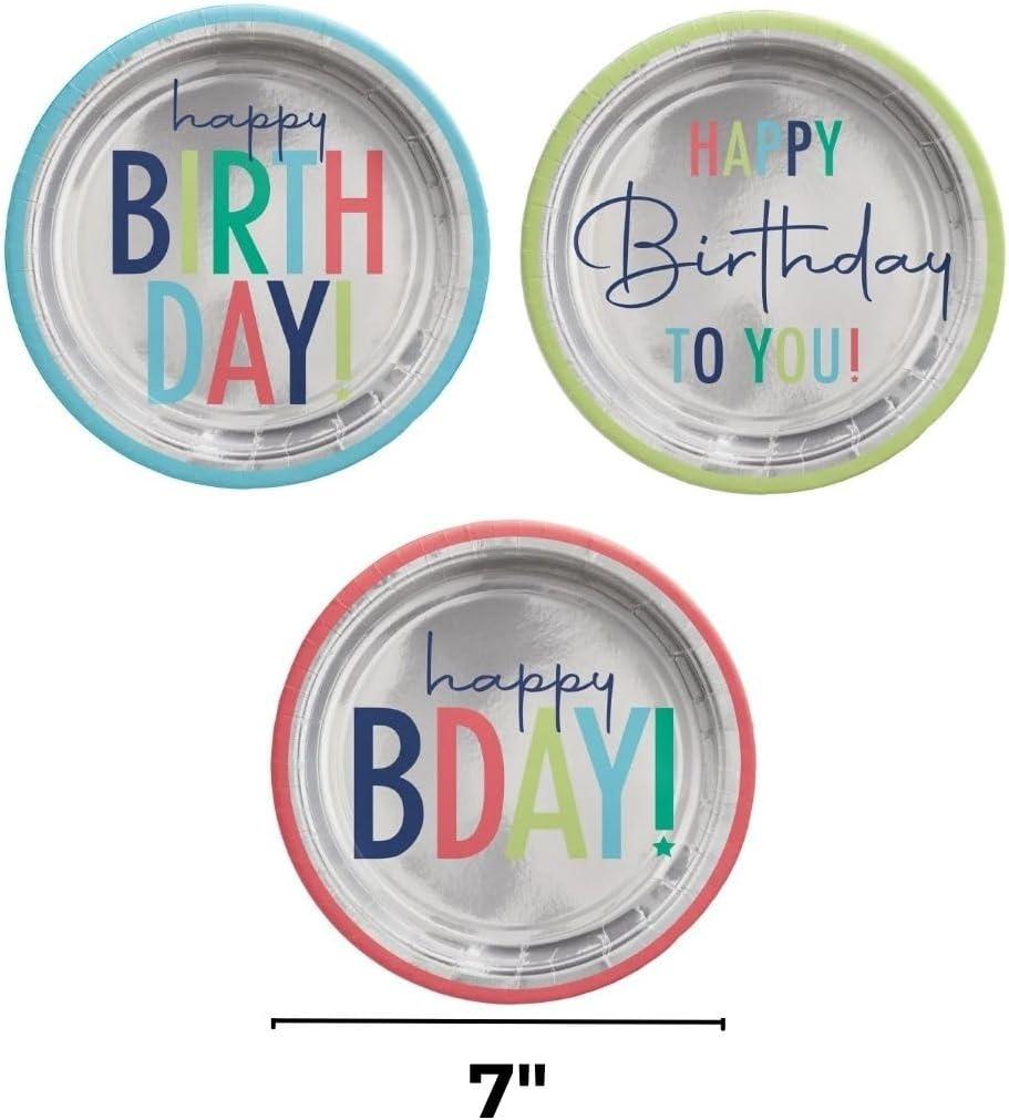 imageAssorted quotHappy Birthdayquot Multicolor Modern Birthday Round Party Plates 7quot Pack of 8  Fun ampamp Durable Party Supplies For Birthday Parties