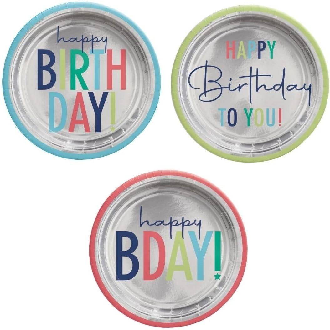 imageAssorted quotHappy Birthdayquot Multicolor Modern Birthday Round Party Plates 7quot Pack of 8  Fun ampamp Durable Party Supplies For Birthday Parties