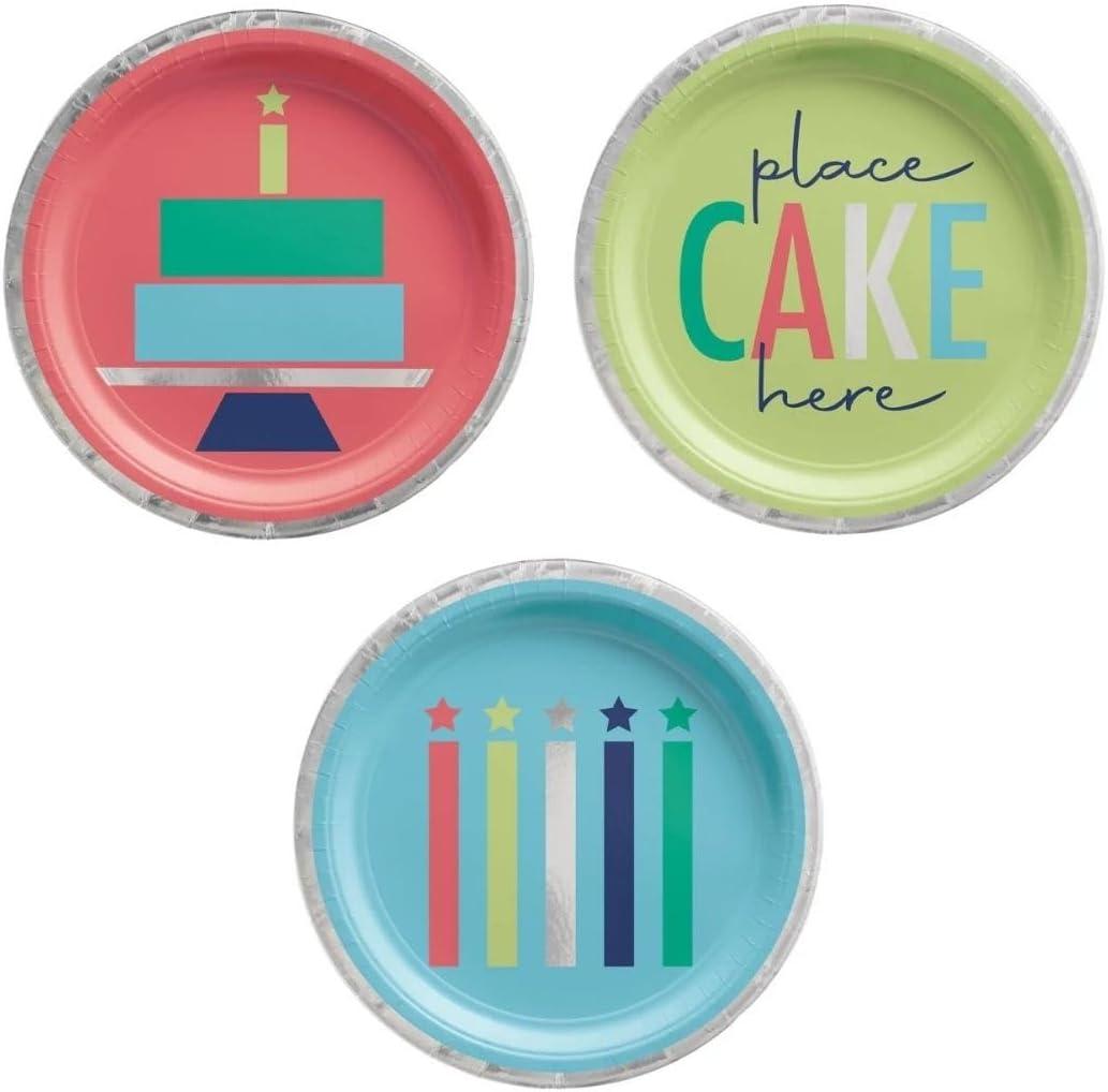 imageAssorted quotLets Eat Cakequot Multicolor Modern Birthday Round Party Plates 7quot Pack of 8 Fun ampamp Durable Party Supplies For Birthday Parties