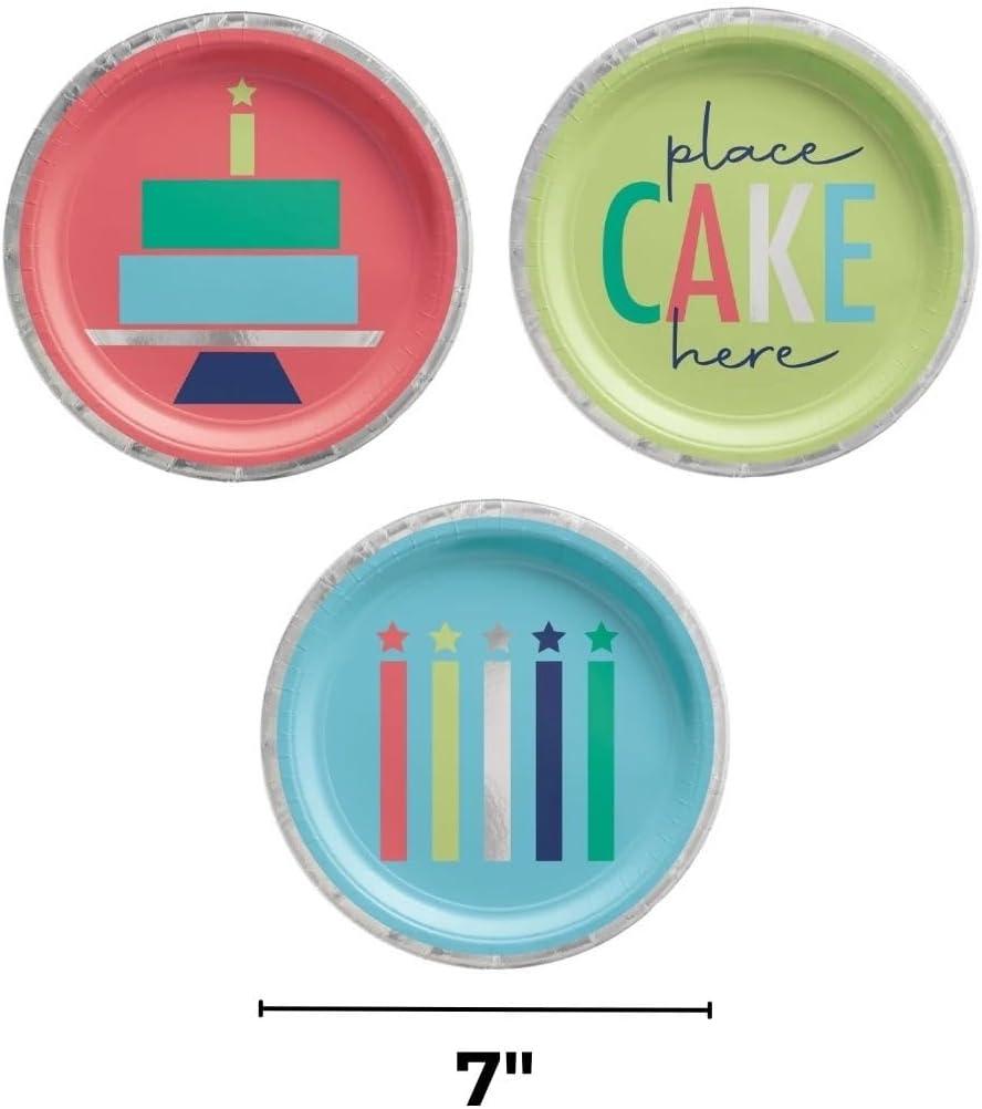 imageAssorted quotLets Eat Cakequot Multicolor Modern Birthday Round Party Plates 7quot Pack of 8 Fun ampamp Durable Party Supplies For Birthday Parties