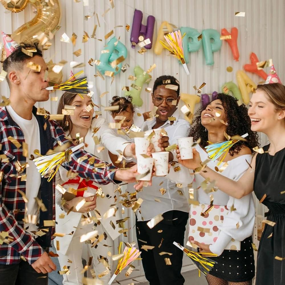 imageBlack Gold ampamp Silver Party Horns ampamp Blowouts Set Pack of 50 Perfect Party Supplies ampamp Party Noise Makers for New Years Eve Graduation Parties Birthdays ampamp MorePack of 50