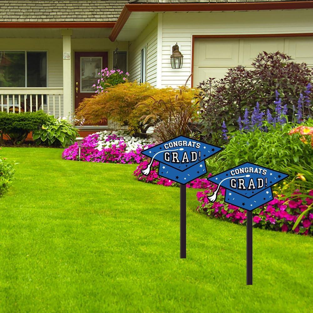 imageBlue quotCongrats Gradquot Lawn Sign 975quot x 136quot 1 Pc High Quality Material Perfect Graduation Celebrations ampamp DecorationsBright Royal Blue