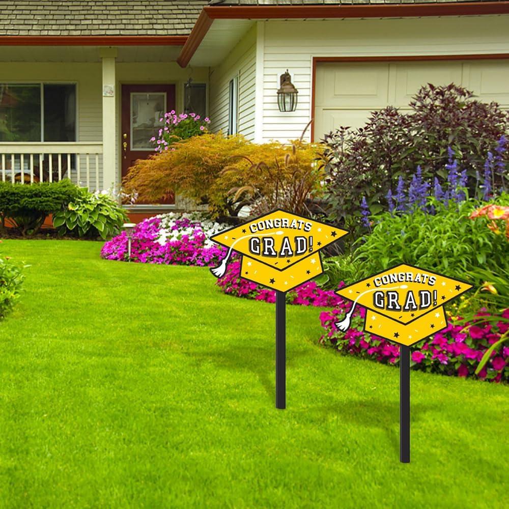 imageBlue quotCongrats Gradquot Lawn Sign 975quot x 136quot 1 Pc High Quality Material Perfect Graduation Celebrations ampamp DecorationsYellow Sunshine