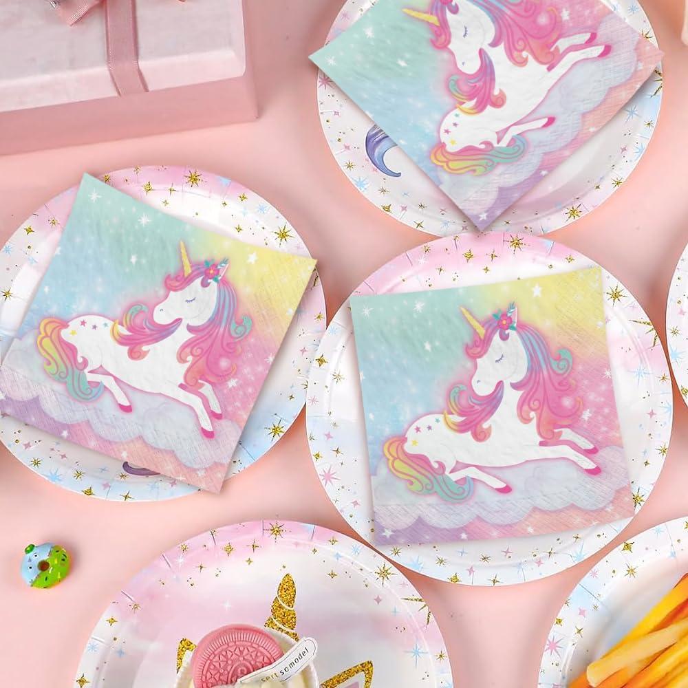 imageEnchanted Unicorn Beverage Napkins 5quot x 5quot Pack Of 16 Vibrant Multicolor Paper Party Napkins ampamp Unique Design Great For Celebrations ampamp Events