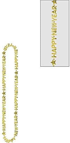 imageGold Happy New Year Bead Necklaces 32quot Pack of 1 Festive ampamp Durable Plastic Party Accessory for Ultimate NYE CelebrationGold