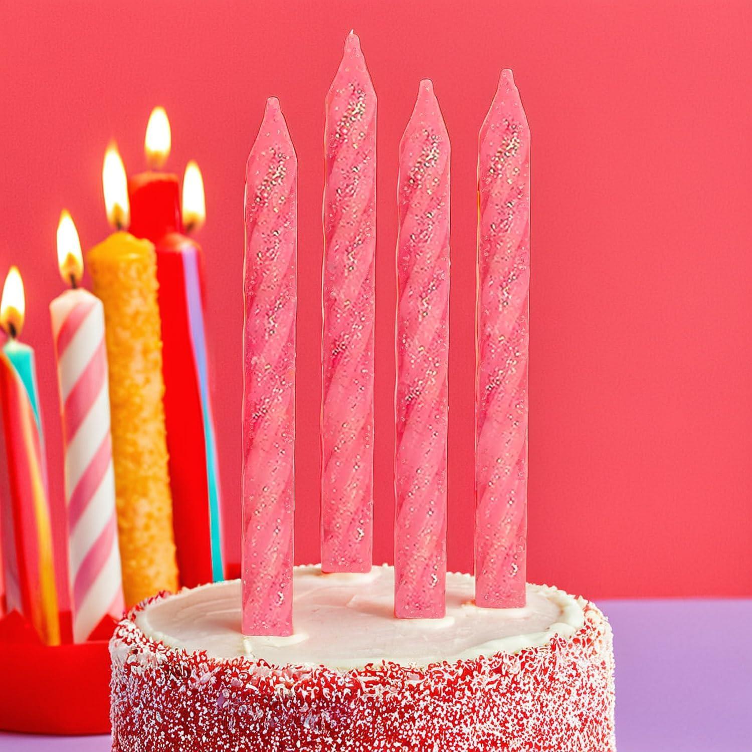 imageLarge Pink Glitter Spiral Candles 325quot 24 Pieces Elegant Party Candles for Cake Decoration ampamp Celebrations