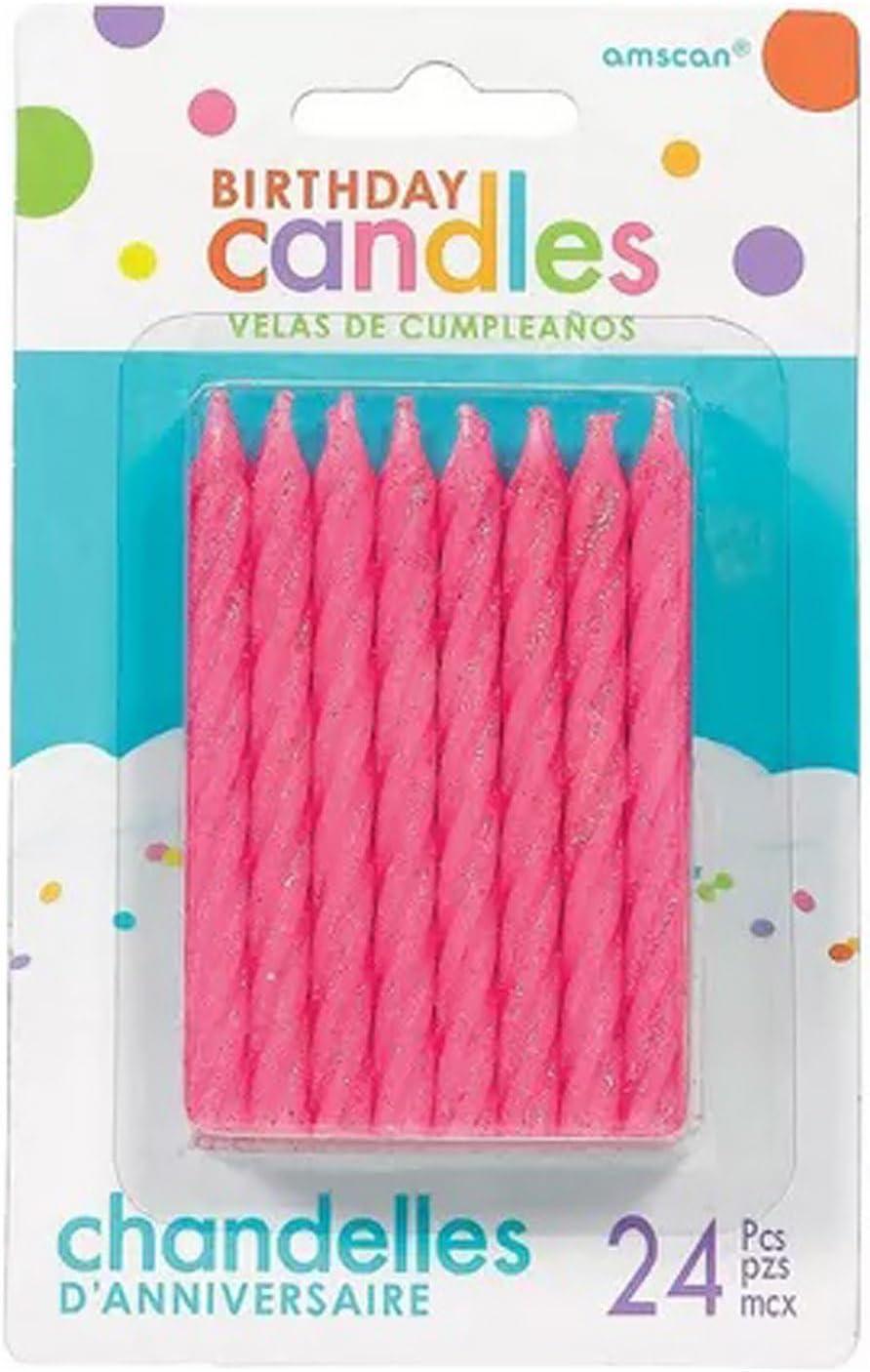 imageLarge Pink Glitter Spiral Candles 325quot 24 Pieces Elegant Party Candles for Cake Decoration ampamp Celebrations