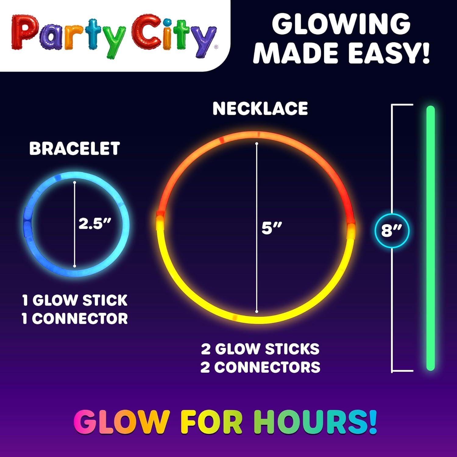 imageParty City 50 Glow Sticks Bulk Party Pack 8 Neon Glow in the Dark Party Supplies Glowsticks with Connectors Bracelets ampamp Necklaces Light Up Favors for Kids Adults Birthdays Parties Decorations100 8 Glow Sticks