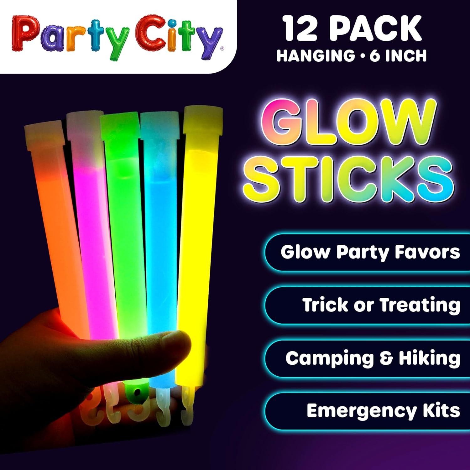 imageParty City Green Glow Sticks Bulk Pack 6 25pk Glow in the Dark Sticks for Kids Waterproof Camping Survival Ultra Bright Emergency Light Stick with String Neon Glowsticks Party Supplies FavorsMulticolor 12pk