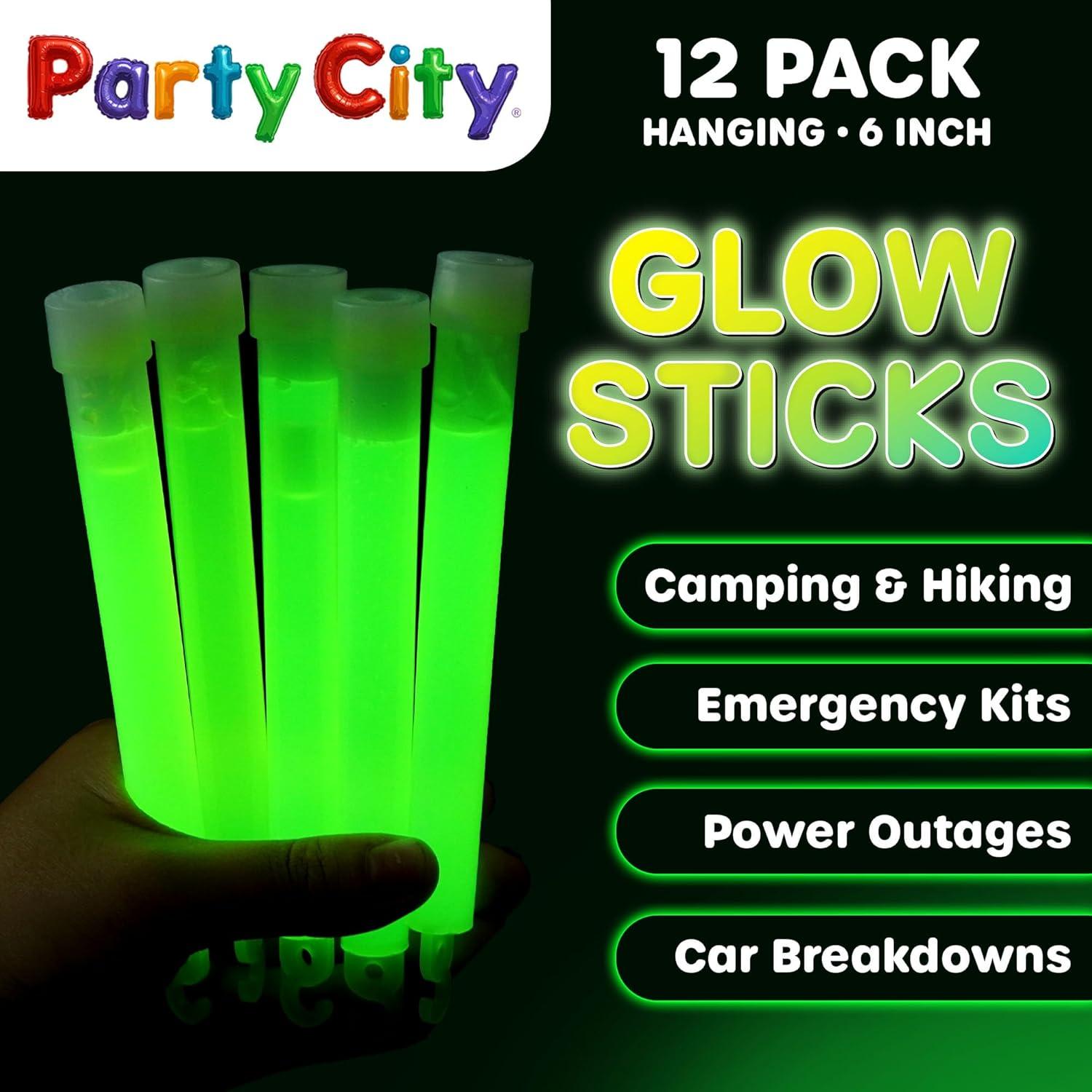 imageParty City Green Glow Sticks Bulk Pack 6 25pk Glow in the Dark Sticks for Kids Waterproof Camping Survival Ultra Bright Emergency Light Stick with String Neon Glowsticks Party Supplies Favors12 Pack Green