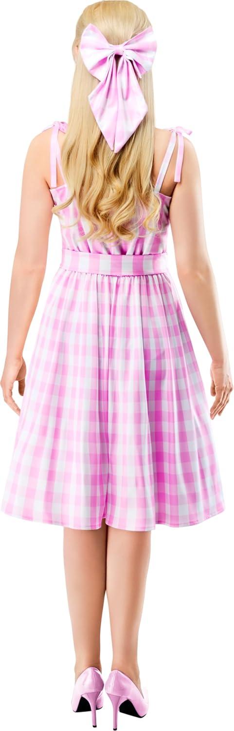 imageRubies Barbie Perfect Day Costume Dress in Pink from the Barbie Movie with Belt and Hair Bow For Adult Women