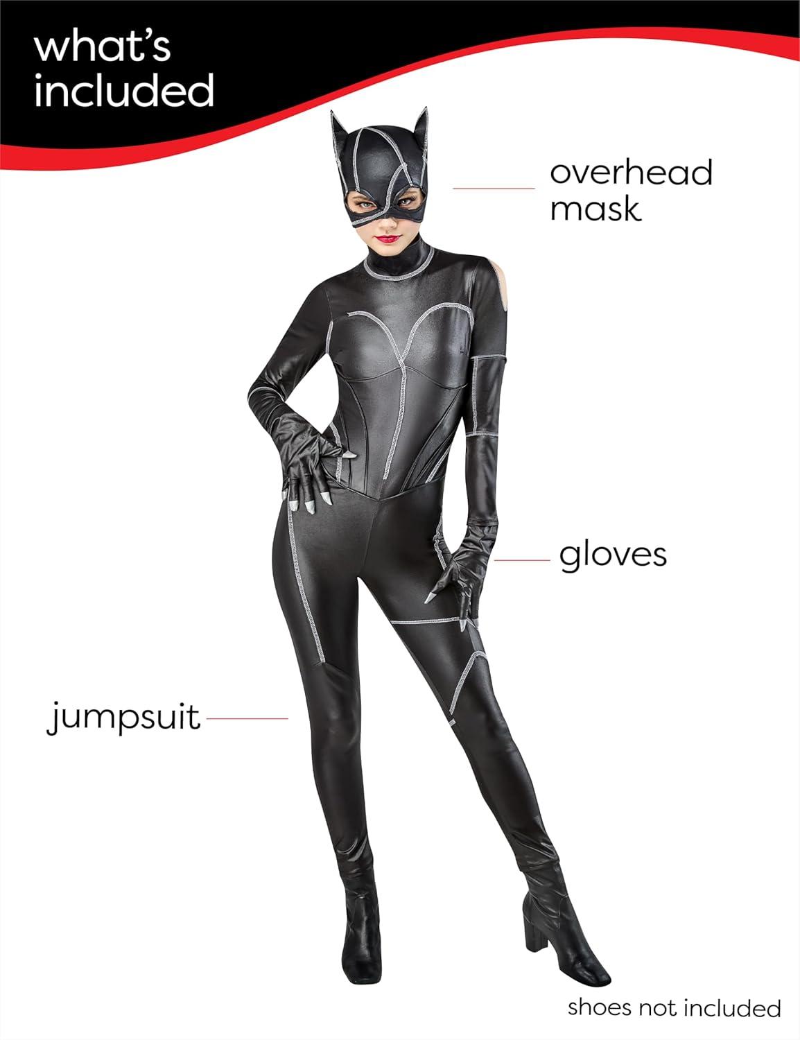 imageRubies Batman Returns Catwoman Deluxe Jumpsuit Costume with Mask and Gloves for Adults for Themed Parties and Halloween