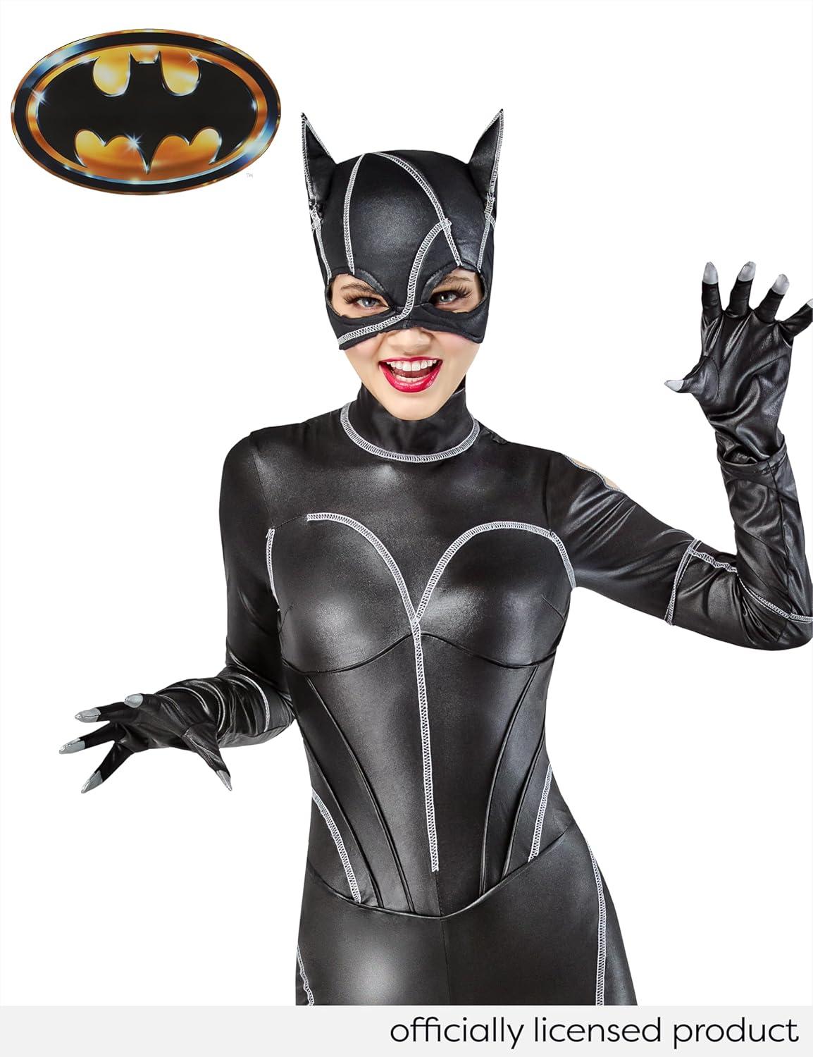 imageRubies Batman Returns Catwoman Deluxe Jumpsuit Costume with Mask and Gloves for Adults for Themed Parties and Halloween