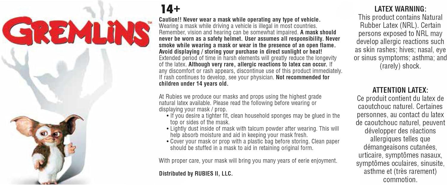 imageRubies Gremlins Gizmo Overhead Latex Mask for Adults Unisex No Size