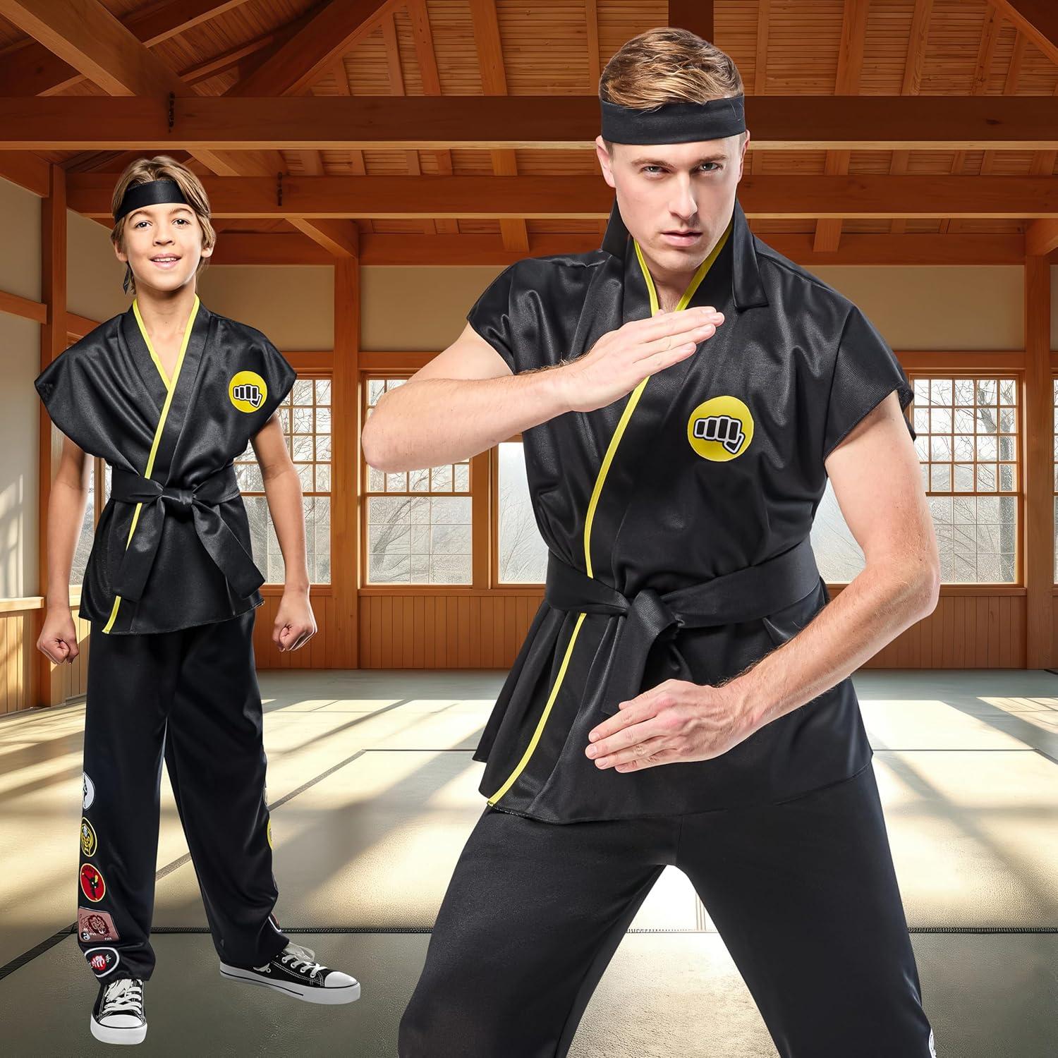 imageRubies Mens Mens Cobra Kai Karate Kid Gi Adult Costume Set With Black Karate Pants Jacket Headband ampamp BeltBlack Yellow