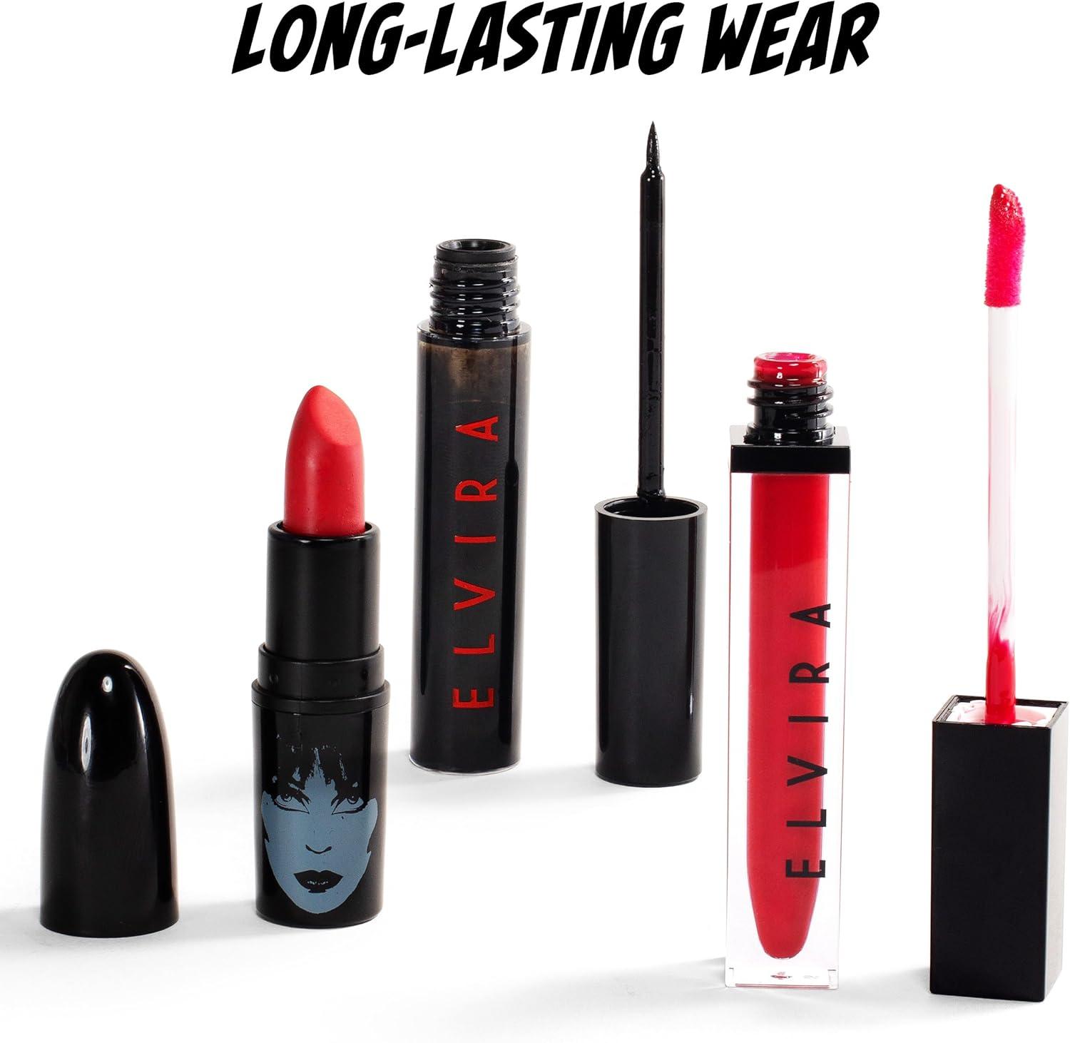 imageRubies Officially Licensed Elvira Makeup Kit Complete Makeup Set Eyeshadow Palette Lipstick Lip Gloss Black Eyeliner Blush Makeup Bag Premium Halloween Make Up for Adults Costume Makeup Kit