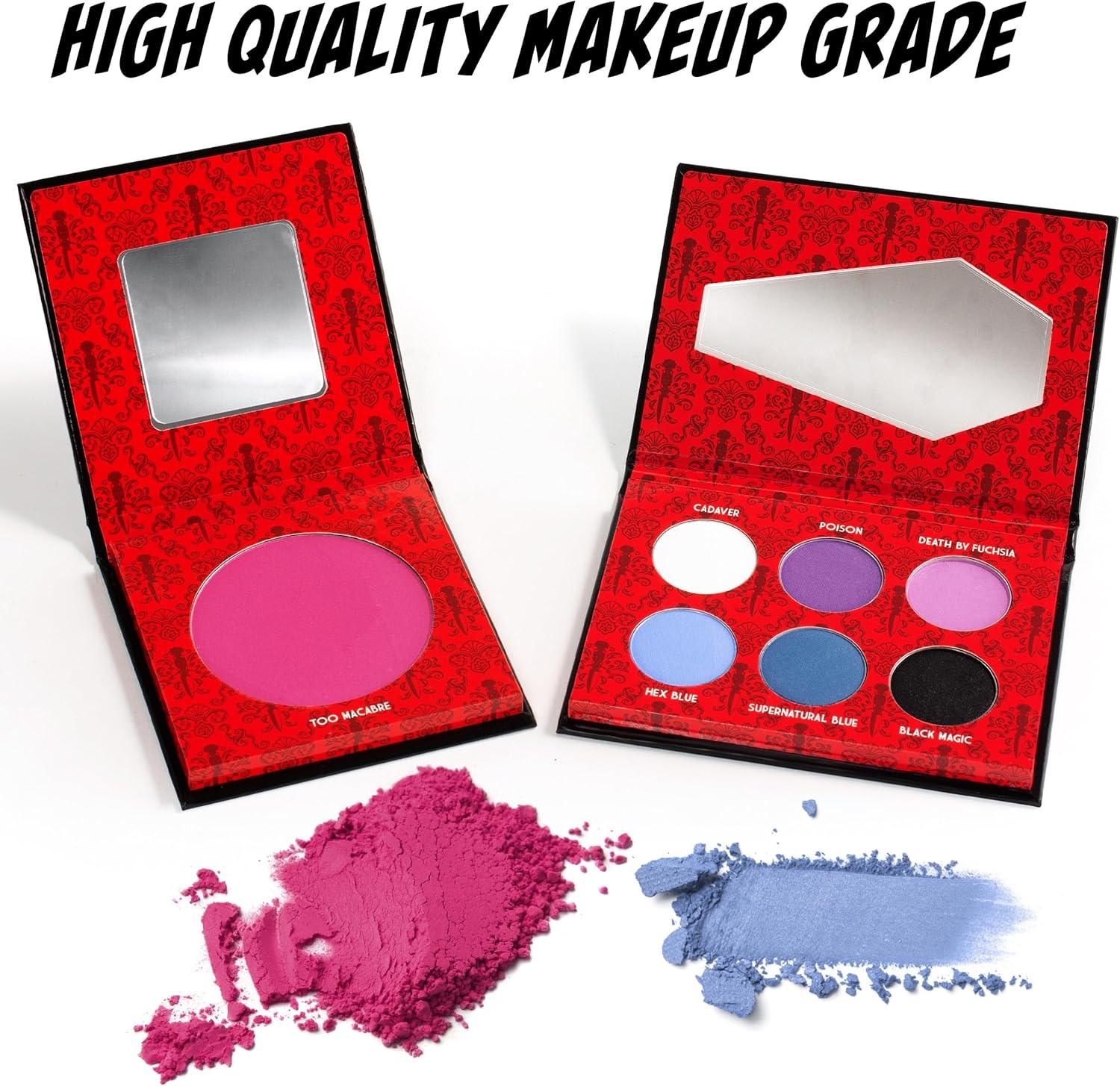 imageRubies Officially Licensed Elvira Makeup Kit Complete Makeup Set Eyeshadow Palette Lipstick Lip Gloss Black Eyeliner Blush Makeup Bag Premium Halloween Make Up for Adults Costume Makeup Kit