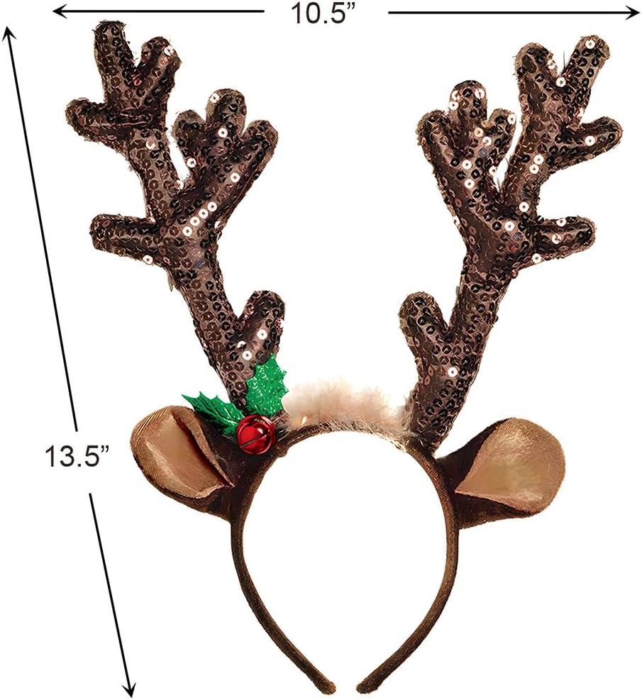 imageSparkling Brown Sequined Antler Headband 15quot x 14quot Chic Hair Accessory Perfect for Holidays ampamp Unique Events