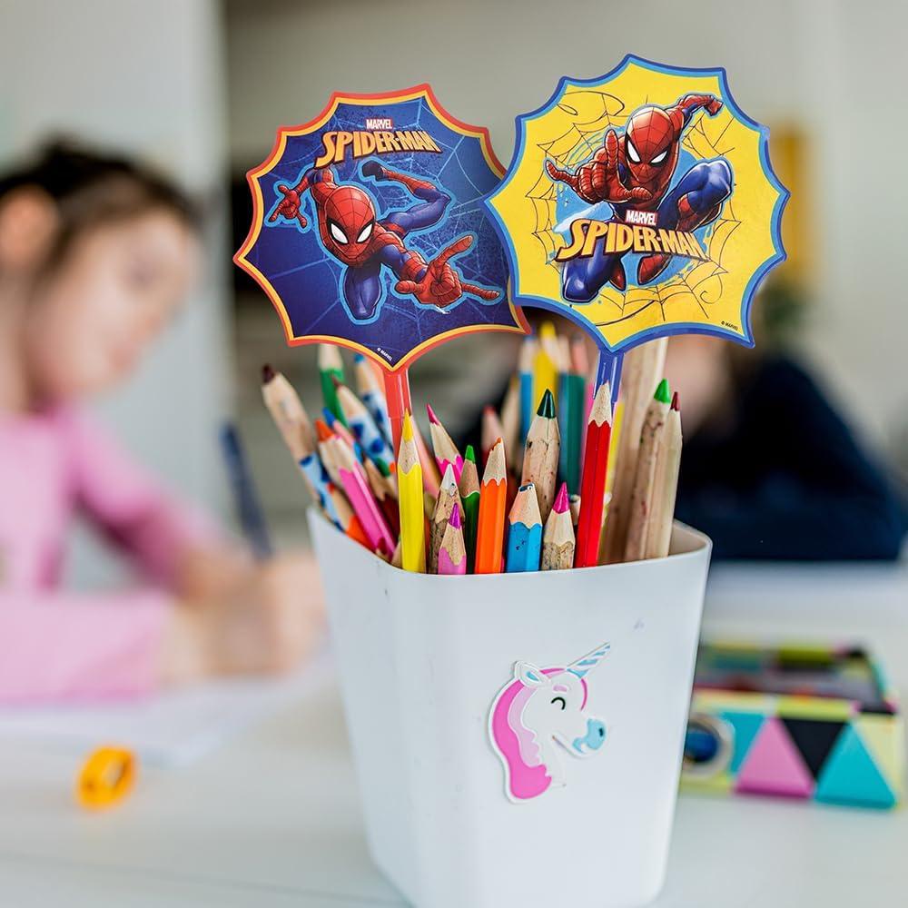 imageVibrant Blue ampamp Yellow Spiderman Pen Topper 1033quot x 475quot Pack of 8 Perfect for Marvel Fans and School Supplies