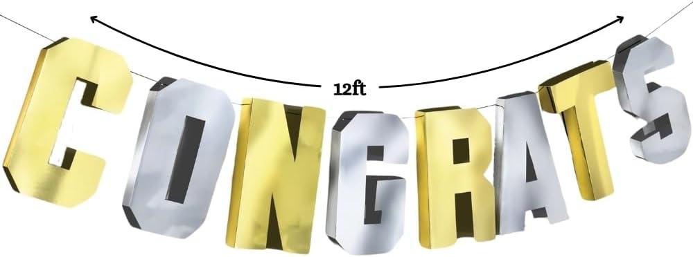 imageVibrant Grad quotCongratsquot Dimensional Banner 12quot Bold Silver ampamp Gold Color Perfect for Graduations or Celebratory EventsSet of 3
