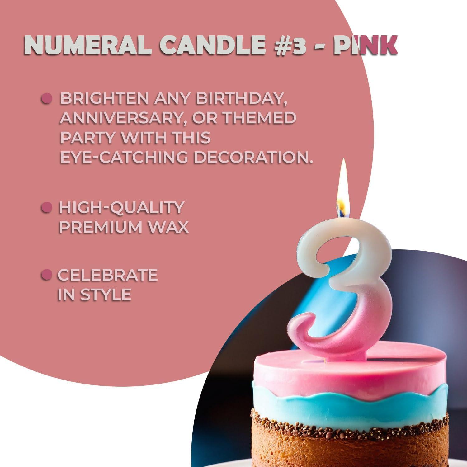 imageVibrant Pink Numeral Candle 4375quot Premium Wax ampamp Metallic Design Perfect for Birthdays Anniversaries ampamp Themed Parties 1 PcNumeral 3