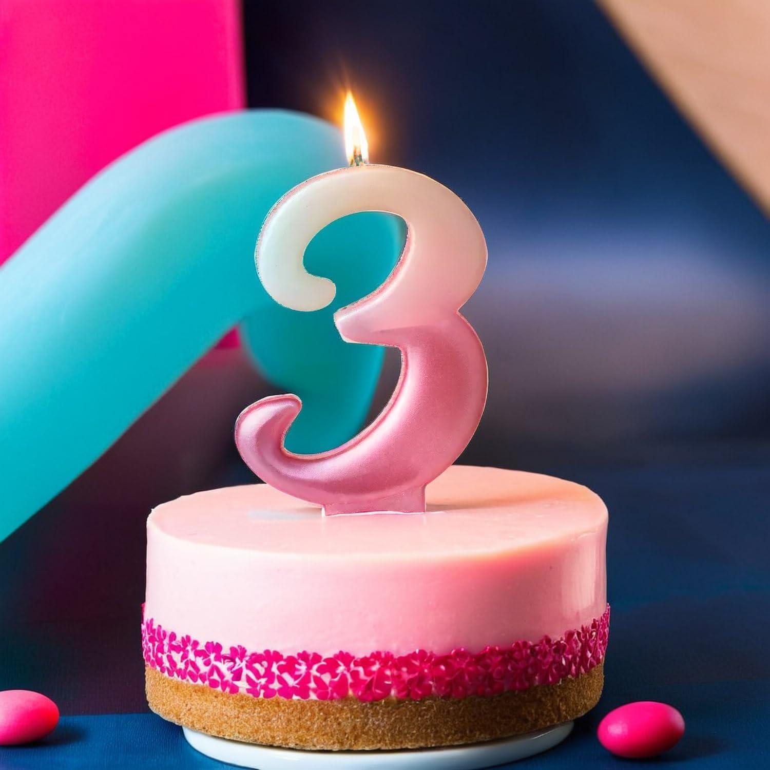 imageVibrant Pink Numeral Candle 4375quot Premium Wax ampamp Metallic Design Perfect for Birthdays Anniversaries ampamp Themed Parties 1 PcNumeral 3