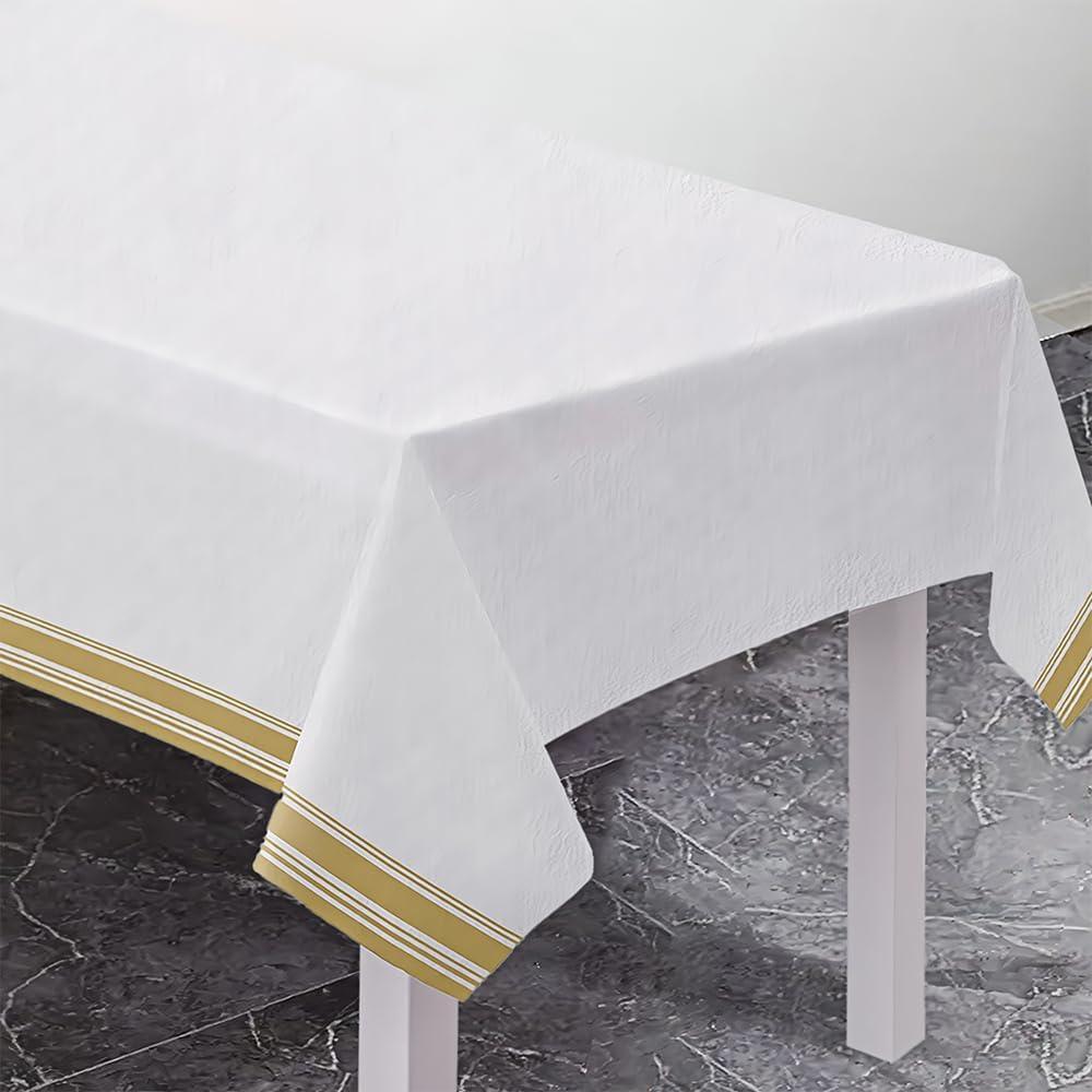 imageWhite Airlaid Table Cover Gold Trim 54quot x 102quot Elegant Party Supplies Perfect For Birthdays Celebrations ampamp Special Events 1 PcGold
