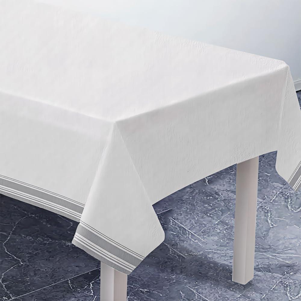 imageWhite Airlaid Table Cover Gold Trim 54quot x 102quot Elegant Party Supplies Perfect For Birthdays Celebrations ampamp Special Events 1 PcSilver