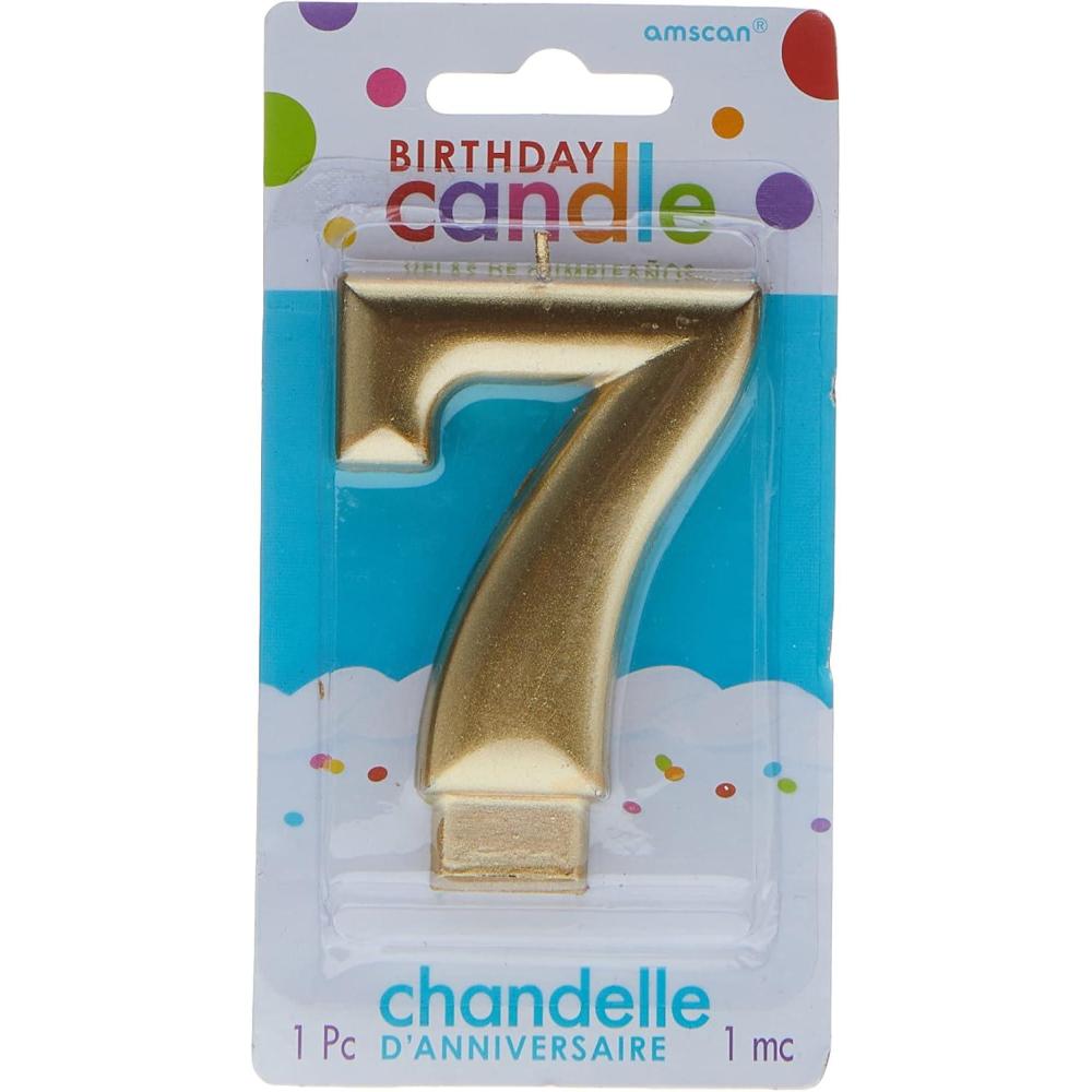 imageAmscan 7 Metallic Birthday Candle  Gold  Party Supply  1 piece