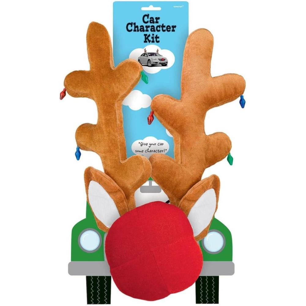 imageAmscan Festive Reindeer Car Kit  16quot ampamp 8quot Pack of 3  Multicolor Plush Antlers ampamp Nose  Transform Your Vehicle for The Holiday SeasonPack of 3