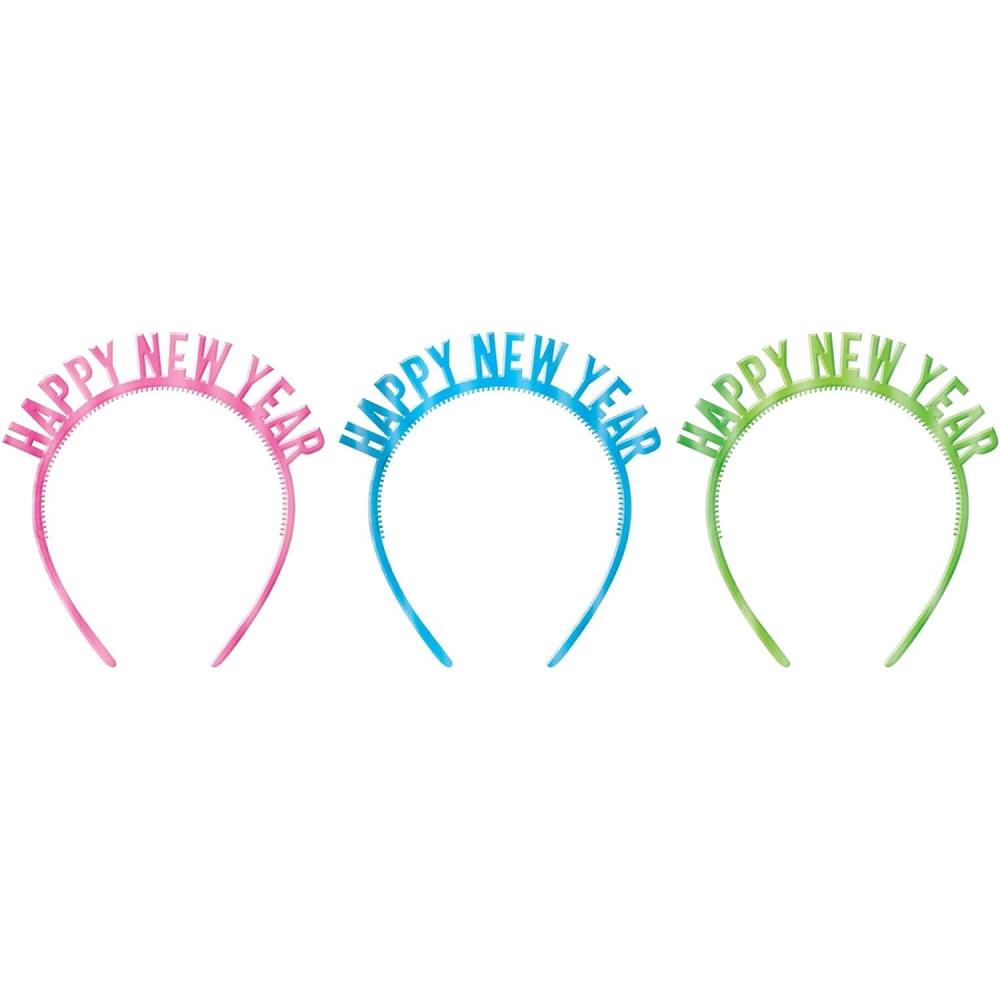 imageAmscan Happy New Year Glittery Headbands  61quot x 575quot  Plastic  Pack of 1Pink  Blue   Green