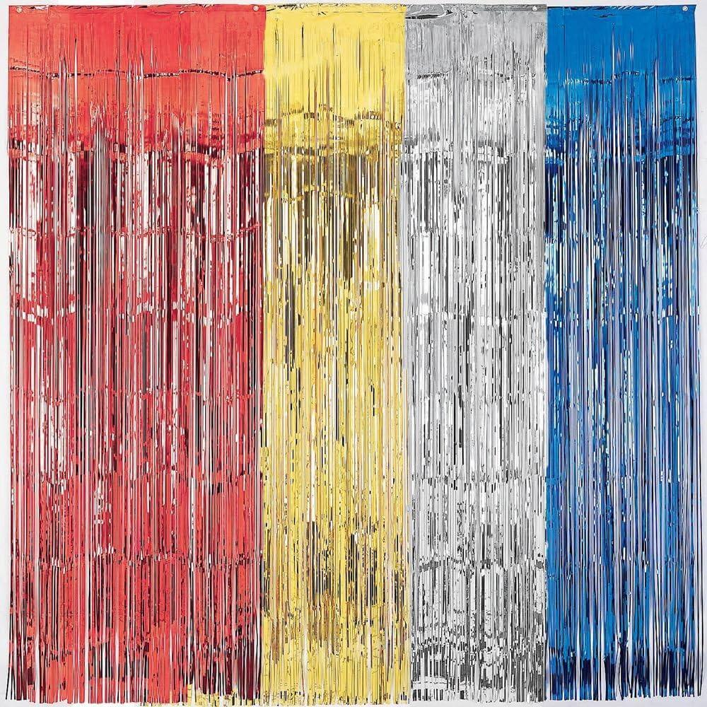 imageAmscan Metallic Foil Fringe Curtain1 Pc for Party Decoration ampamp Backdrop 3 x 8 BlueGold