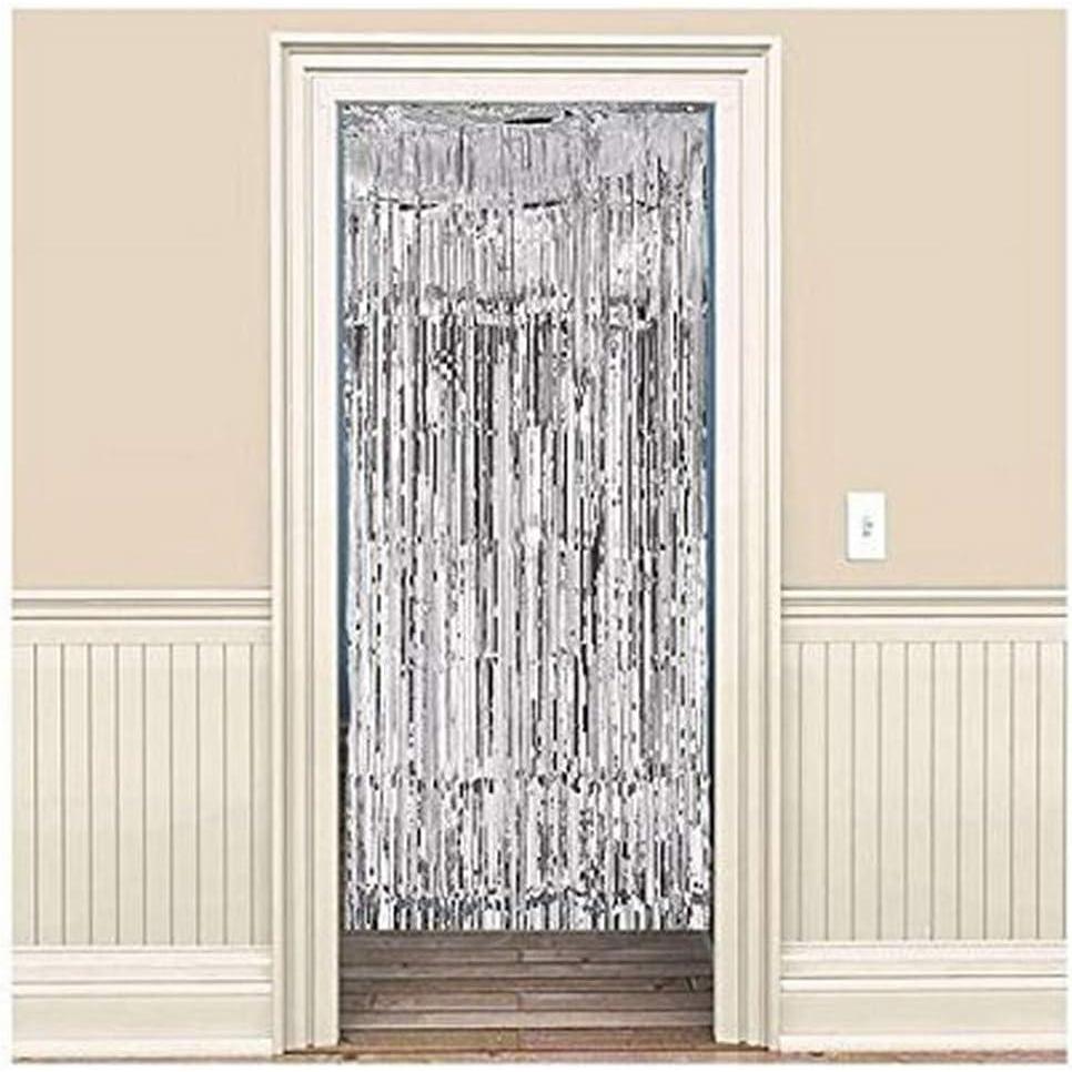 imageAmscan Metallic Foil Fringe Curtain1 Pc for Party Decoration ampamp Backdrop 3 x 8 BlueSilver