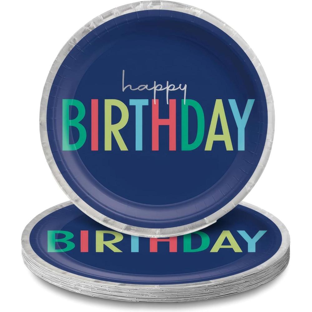 imageAmscan Modern Birthday Multicolor Round Plates 105quot Pack of 8 Durable ampamp Stylish Birthday Party Tableware