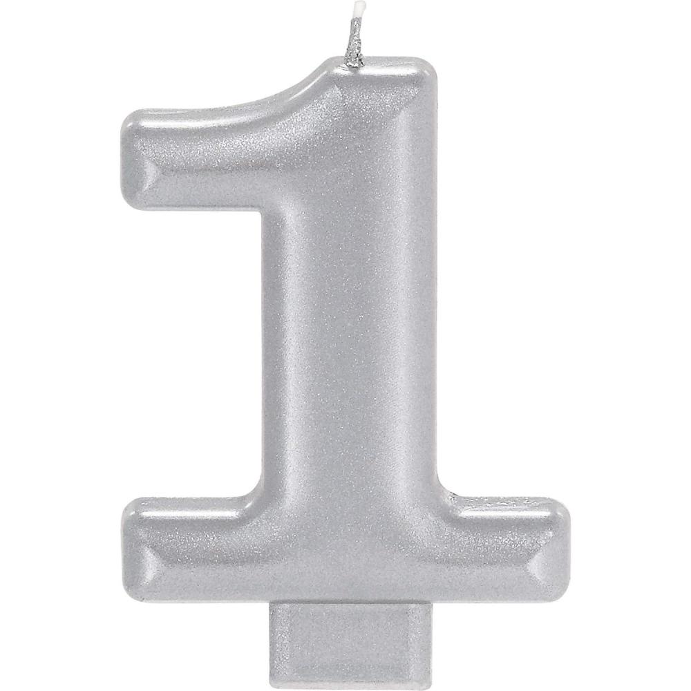 imageAmscan Numeral Metallic Candle 0 3 14quot Silver1