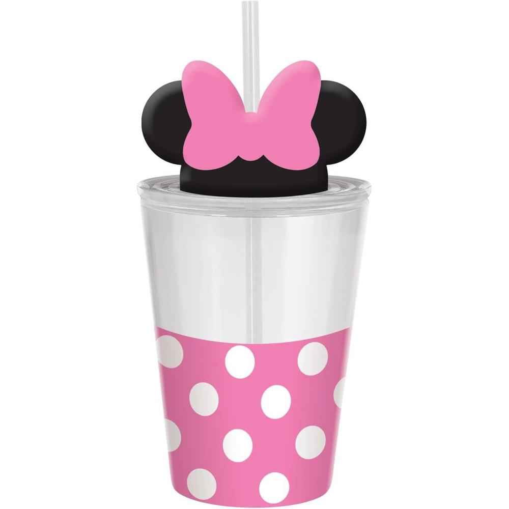 imageAmscan Plastic Party Cup with Straw ampamp Lid  12 oz  1 Pc Minnie Mouse ForeverMinnie Mouse Forever