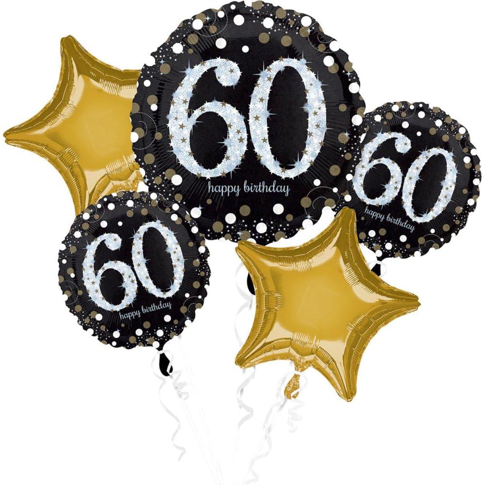 imageAmscan Sparkling Celebration 60th Birthday Foil Balloon Bouquet 5pc