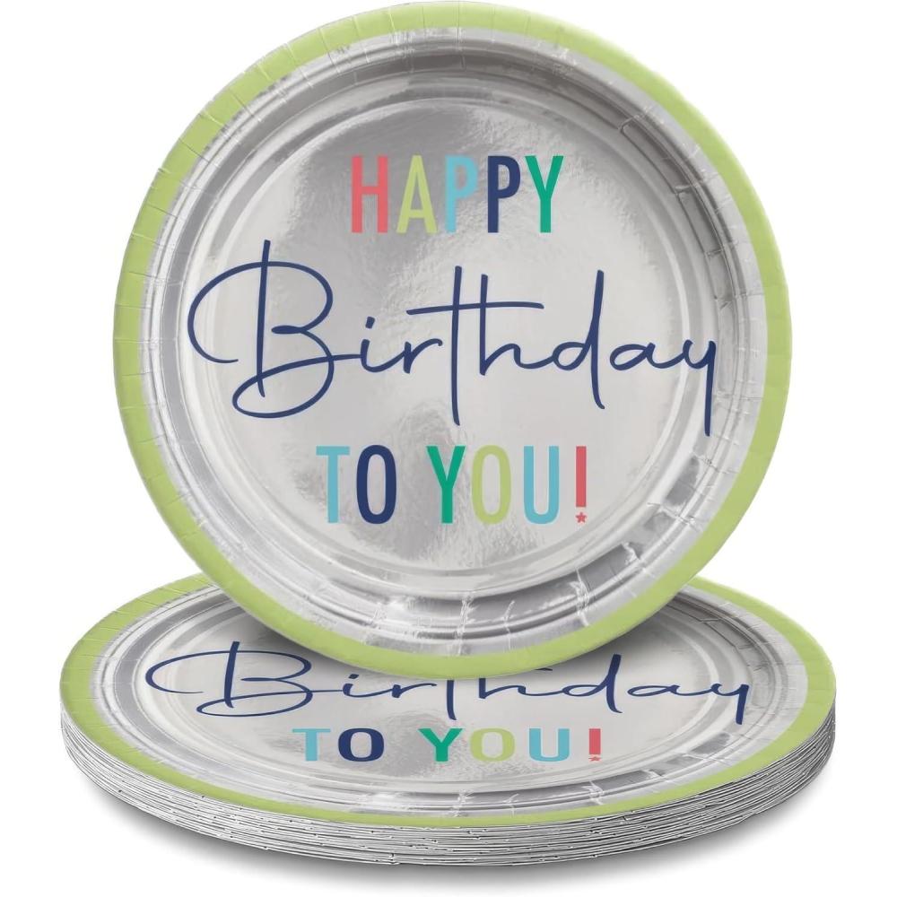 imageAssorted quotHappy Birthdayquot Multicolor Modern Birthday Round Party Plates 7quot Pack of 8  Fun ampamp Durable Party Supplies For Birthday Parties