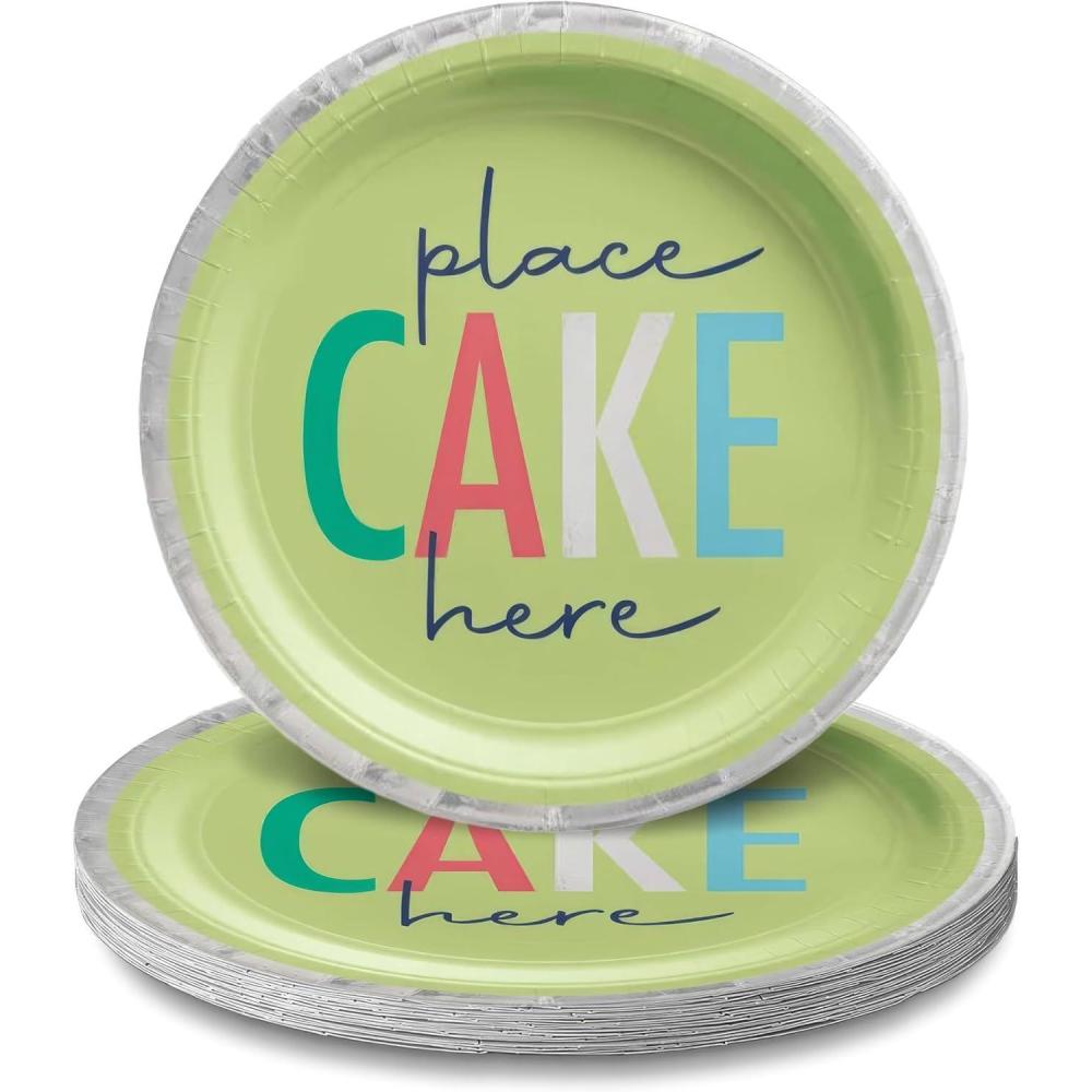imageAssorted quotLets Eat Cakequot Multicolor Modern Birthday Round Party Plates 7quot Pack of 8  Fun ampamp Durable Party Supplies For Birthday Parties