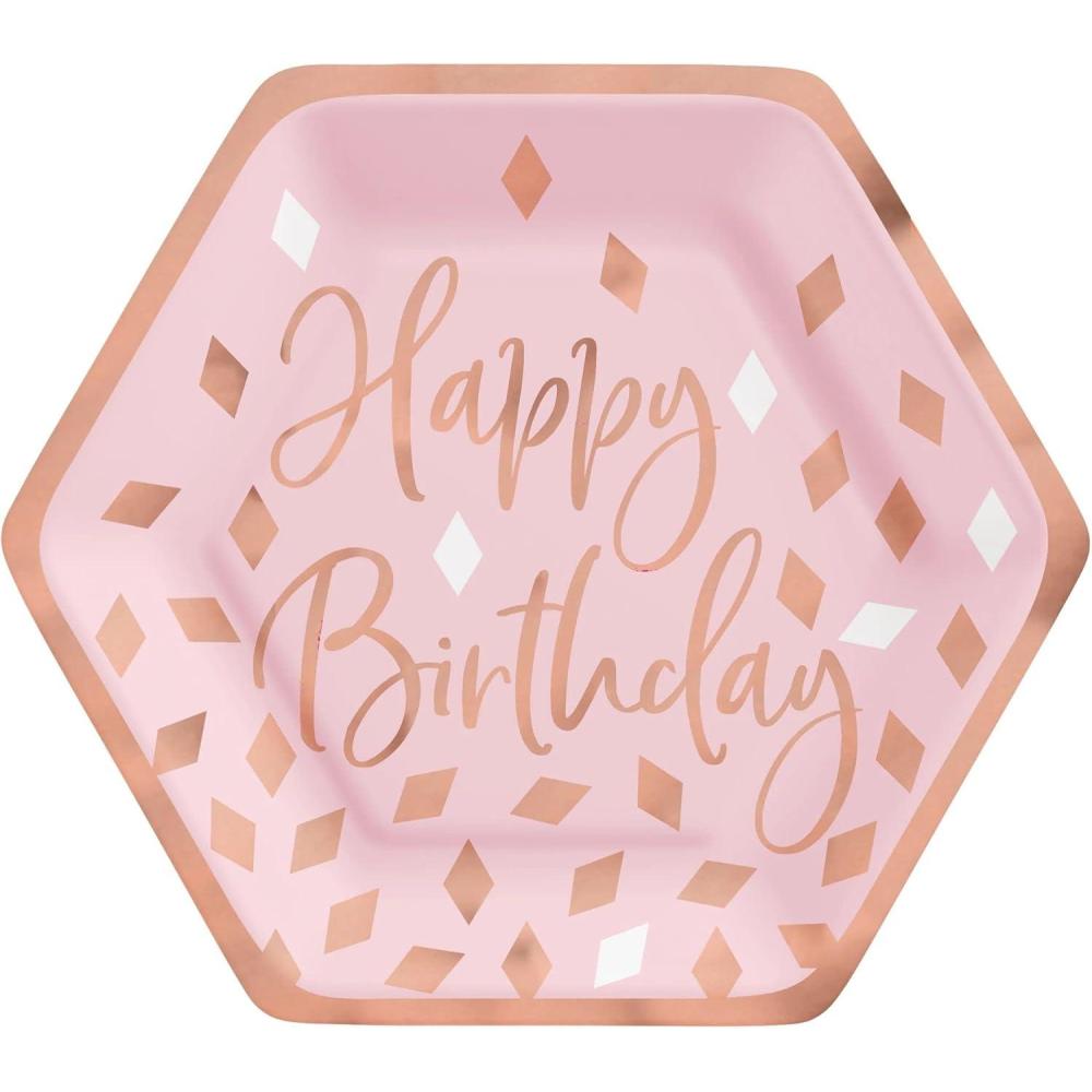 imageBlush Happy Birthday Hexagon Metallic Plates 7quot 8Pack  Dazzling ampamp Unique Party Plates Perfect for Birthday Celebrations ampamp EventsBlush Birthday
