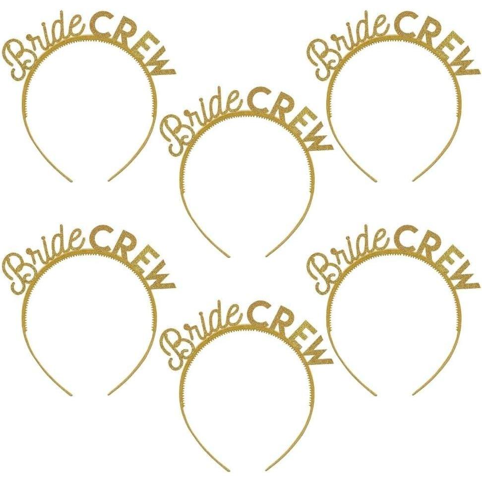 imageBride Crew Gold Glitter Headbands Pack of 6  Stunning Wedding Party Accessory for Bridesmaids and Bachelorette Celebration