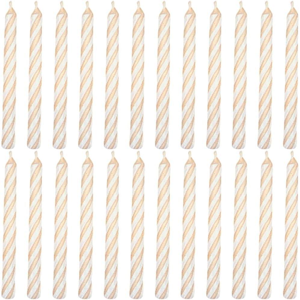 imageElegant White Candy Stripe Spiral Candles 25 24 Pieces Perfect for Parties ampamp Celebrations
