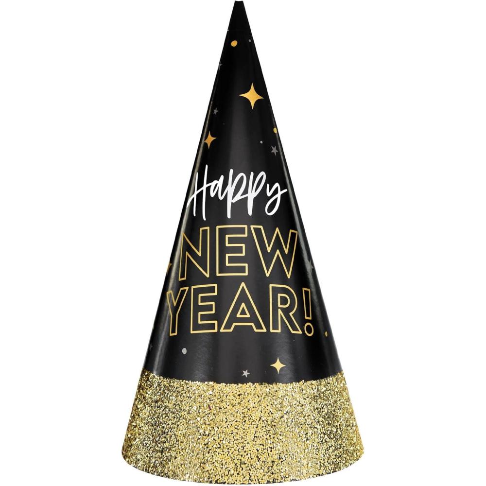 imageFestive Cone Hat 9quot 1 Pc Durable ampamp Dazzling Design Perfect for Holiday CelebrationsBlack Gold