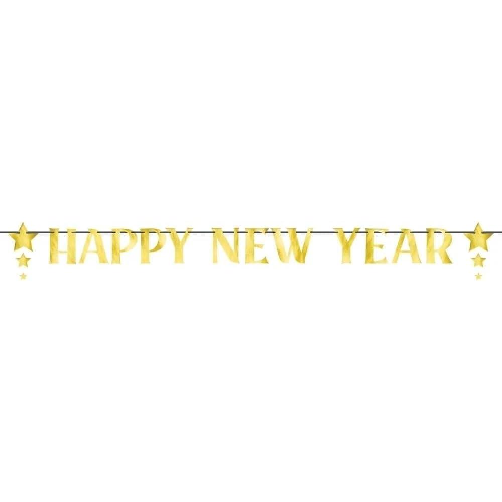 imageFoil Black Silver ampamp Gold Happy New Year Star Letter Banner  144quot 1 Set  Ideal for Parties ampamp Celebrations