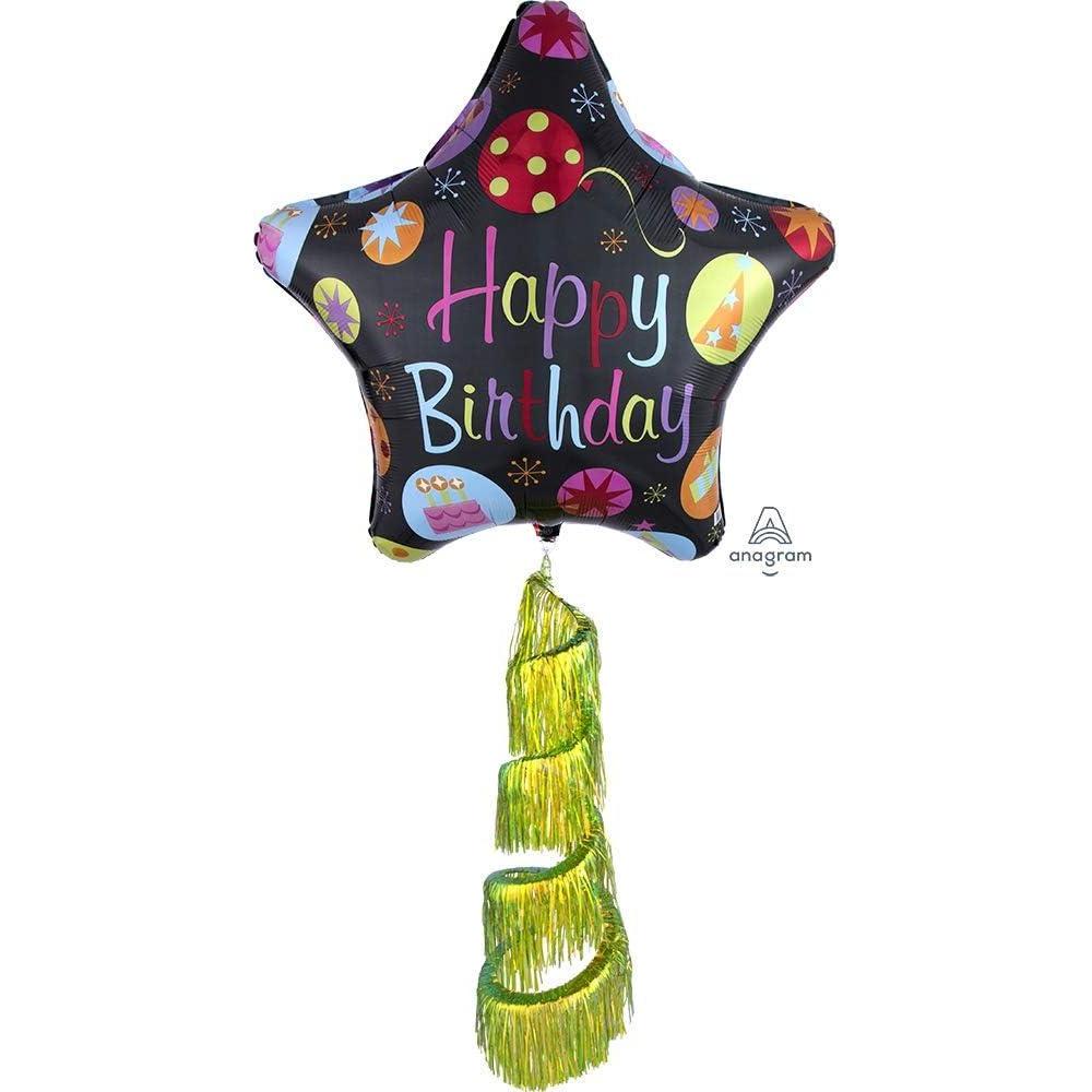 imageGiant Happy Birthday Star Balloon with Fringe Tail 31in