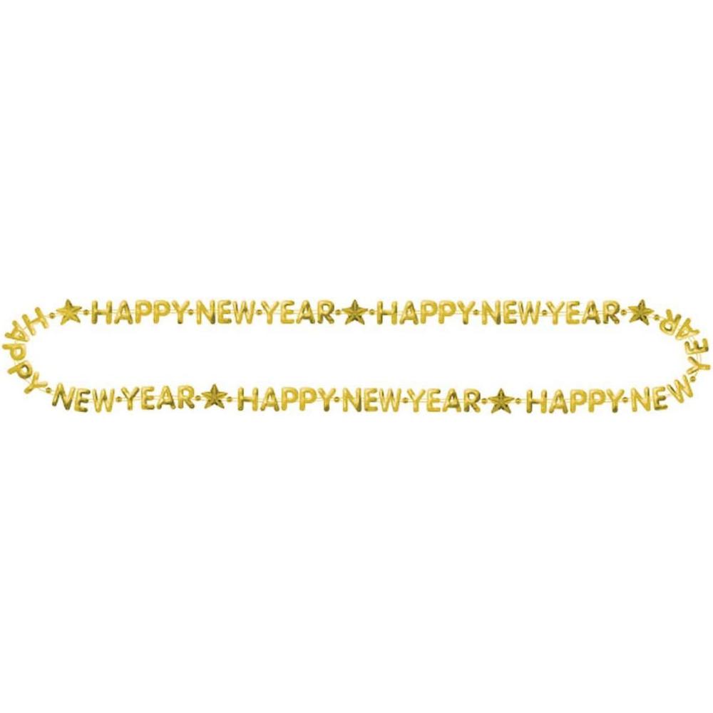 imageGold Happy New Year Bead Necklaces 32quot Pack of 1 Festive ampamp Durable Plastic Party Accessory for Ultimate NYE CelebrationGold