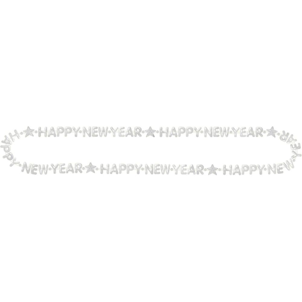 imageGold Happy New Year Bead Necklaces 32quot Pack of 1 Festive ampamp Durable Plastic Party Accessory for Ultimate NYE CelebrationSilver