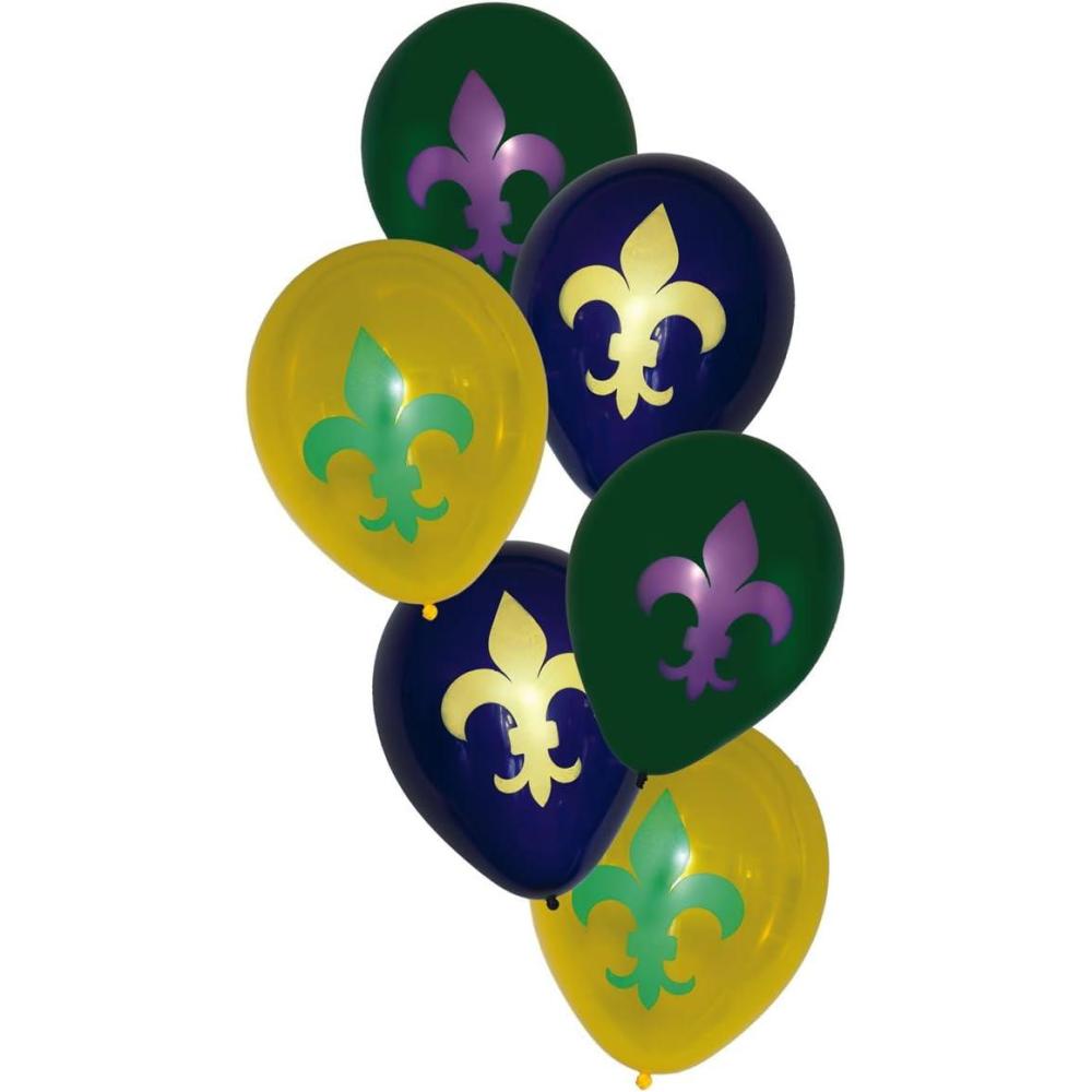 imageHavercamp Mardi Gras 12quot Fleur de Lis Latex Balloons Printed Both Sides 3 Color 6 Pack Mardis Gras Party Collection