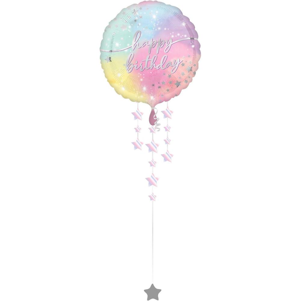 imageIridescent Luminous Happy Birthday Foil Balloon with Balloon Weight Tail 35in