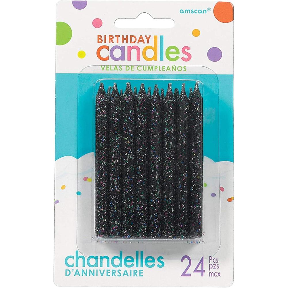 imageLarge Black Glitter Spiral Candles  325quot 24 Pieces  Elegant Party Candles for Cake Decoration ampamp Celebrations